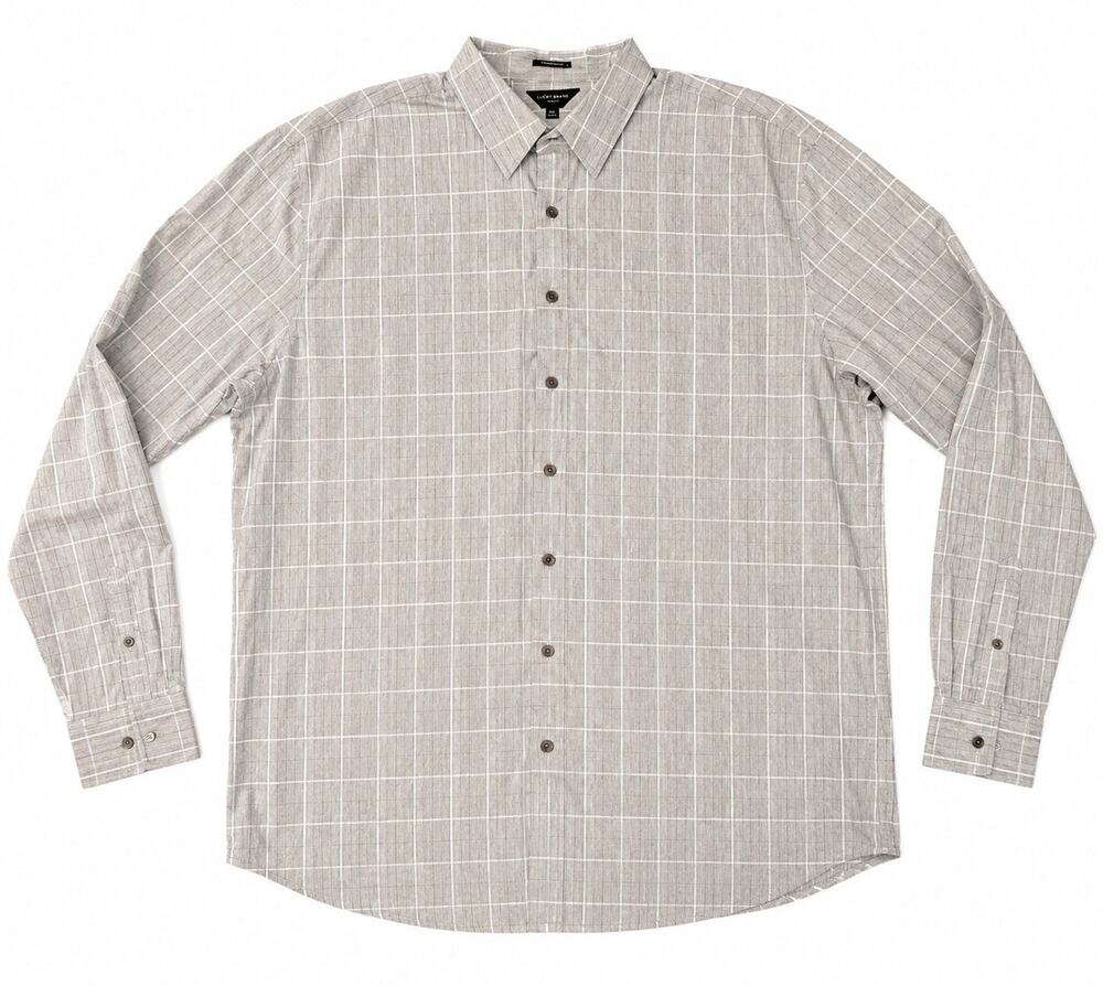 Lucky Brand Classic Fit Shirt Men XXL Gray Windowpane Plaid Button Up